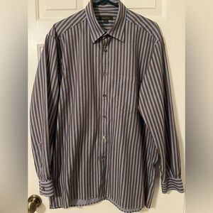 Ermenegildo Zegna Men’s Brown and Blue Striped Button Down Shirt